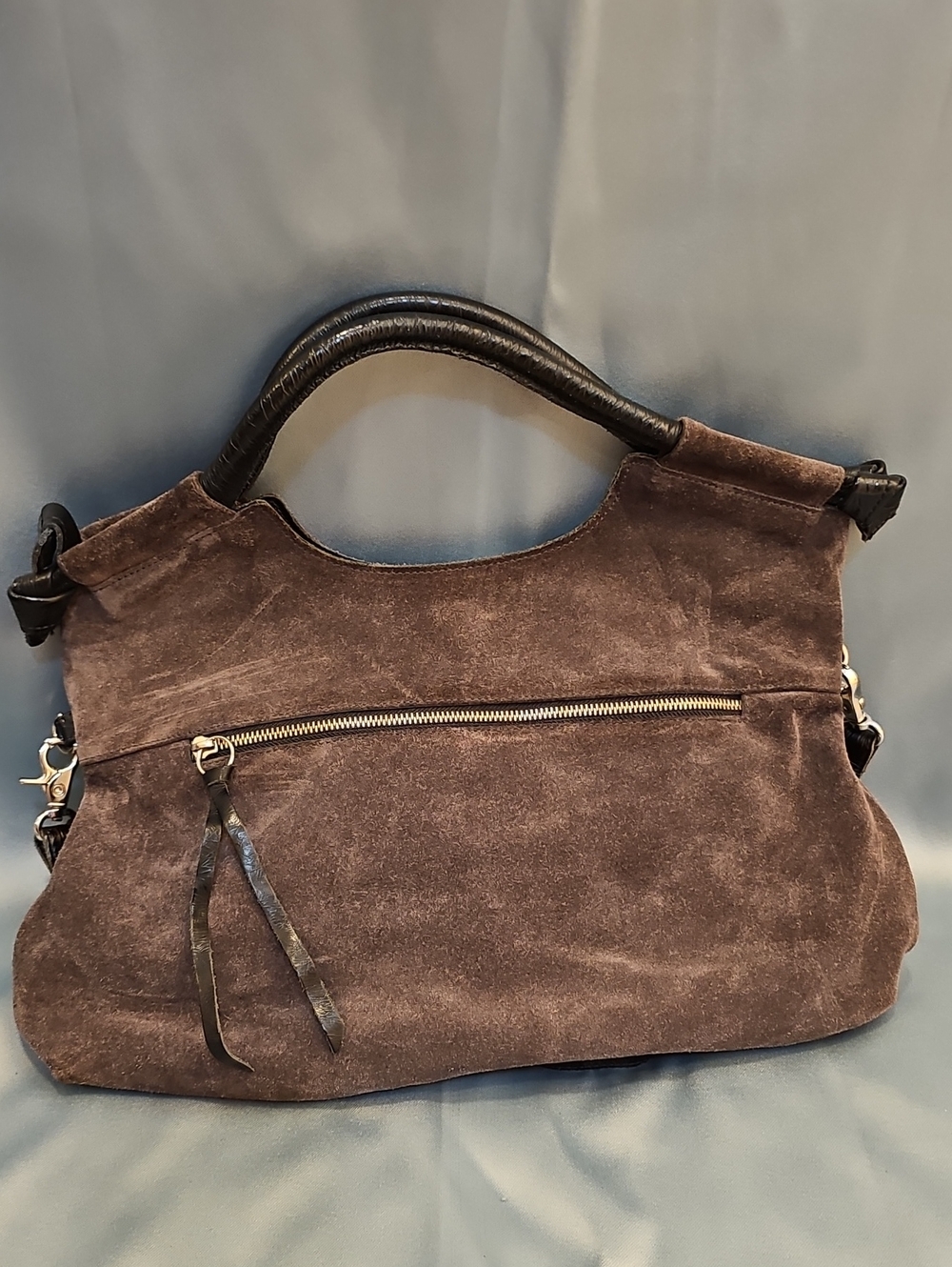 Foley + Corinna Mid City Dark Gray Suede + Black Patent Leather Bag Clutch
